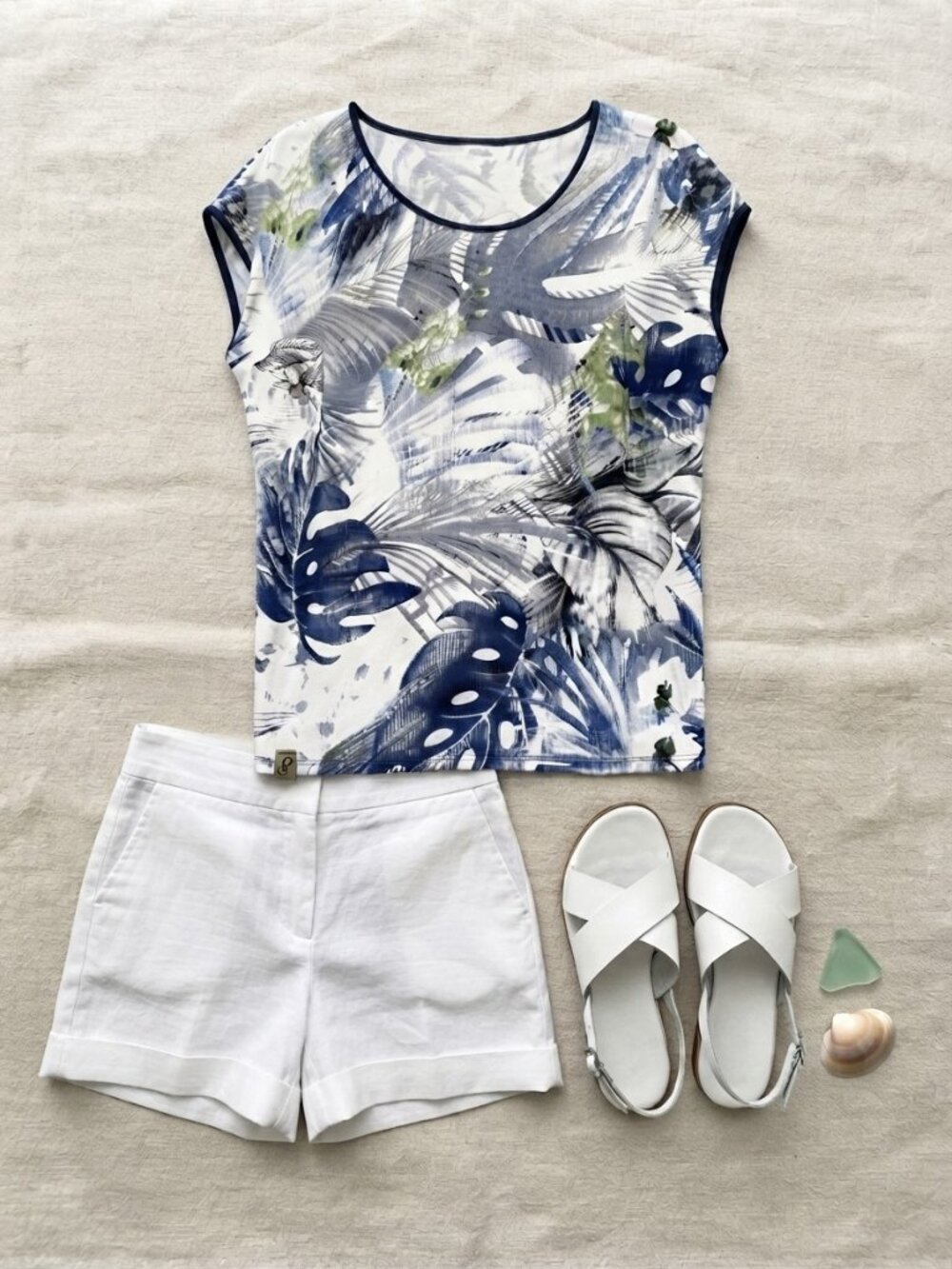 Tropical Print Short Sleeve Top Blue XL